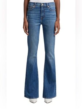 NWT 7 For All Mankind Medium Blue High-Rise Flare Jeans 29 x 34.75 long